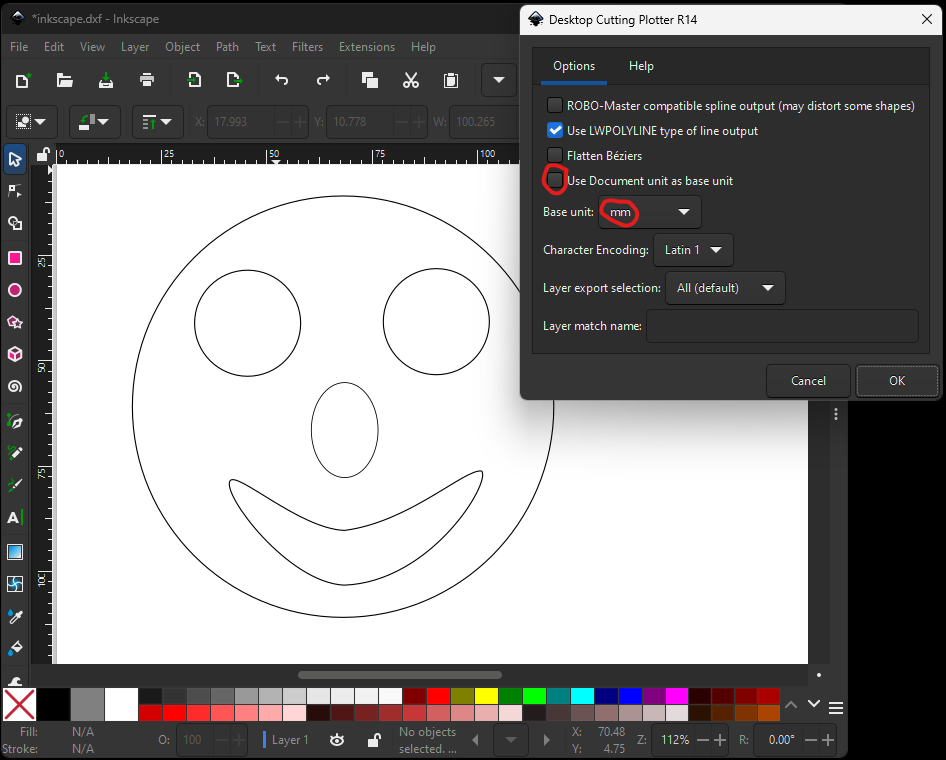 Inkscape DXF units settings